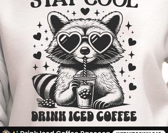 Lustiges Waschbär Eiskaffee Shirt Design (SVG, PNG, PDF)