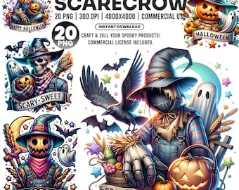 Spooky Scarecrow Clipart Bundle: Halloween PNG Graphics (Commercial Use