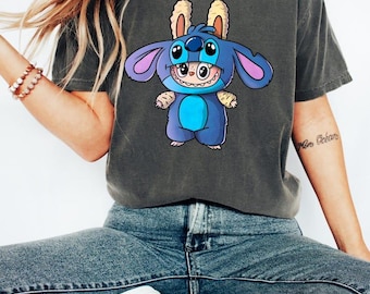 Labubu Stitch, Labubu Dressed As Stitch T-Shirt, Cute Cartoon Tee, Pastel Kawaii, Stitch Toddler Shirt, Stitch Kids Shirt, Labubu Kids Shirt