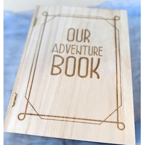 our adventure book keepsake box, engraved memory box for couples, paulownia wood heirloom gift, travel memory storage box