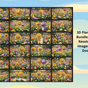 Paquete de Amigos Florales 3D: 24 imágenes JPG de alta resolución / Descarga digital