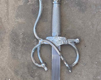 El Cid Stainless Steel Rapier Sword with Leather Scabbard – Medieval Replica for Collectors