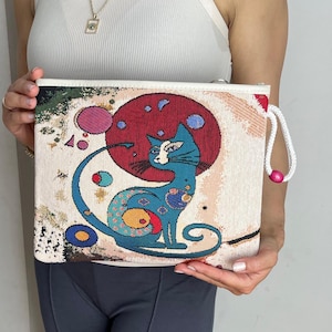 Housse pour ordinateur portable motif chat - Pochette chat d'art abstrait (22 x 29 cm)