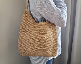 Bolso de rafia, bolso de paja de crochet para el verano