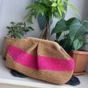 Handmade Crochet Raffia Clutch  Bag,Woven Pouch Bag,Handmade Crochet Summer Bag,Festival Bag,Summer Clutch,Womens Summer Pouch Bag,Tote Bag,