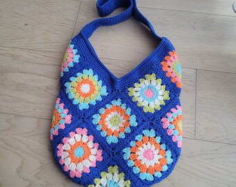 Bolso de mano bohemio de ganchillo con forma de abuela, pequeño bolso de hombro de algodón hecho a mano con diseño de rayos de sol