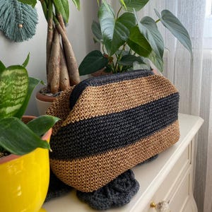 Raffia Clucth Striped Pouch Bag,Perfect For Summer,Festival Bag,Beach Bag,Summer Clutch,Crochet Raffia Clutch Bag, Gift for Her