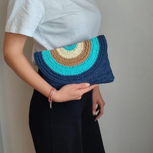 Evil Eye Raffia Beach Bag,Summer Crochet Clutch Bag,Gift For Her,Unique Bag,Colorful Crochet Bag,Evil Eye Raffia Clutch Bag,Blue Clutch Bag