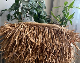 Clutch de rafia con flecos hecho a mano, bolso bohemio de verano