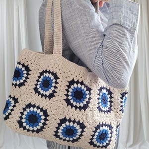 Handmade Crochet Evil Eye Bag,Crochet Shoulder Bag,Granny Square Bag,Handmade Crochet Tote Bag,Evileye Bag,Gift For Her,Boho Style Bag