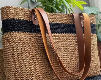 Bolso de mano de rafia tejido a mano, bolso de playa de verano