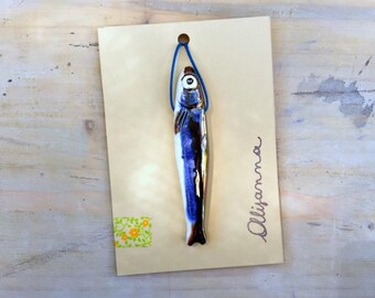sardine necklace from Adriatic Sea- black, blue and white ceramic necklace