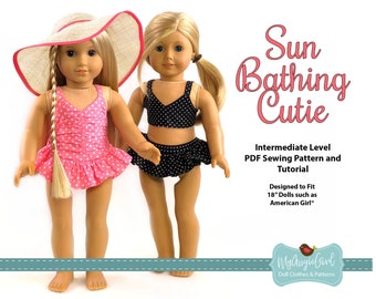 Sunbathing Cutie Swimsuit for 18 Inch Dolls by MyAngieGirl - PDF Sewing Pattern