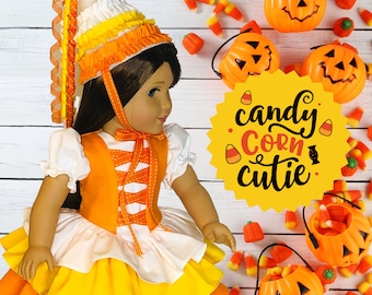 Candy Corn Tutu Cute Dress and Pointy Hat Set for 18" Doll Original by MyAngieGirl