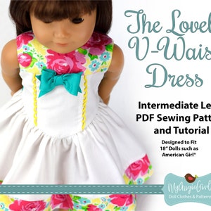 MyAngieGirl The Lovely V-Waist Dress Pattern for 18 Inch Dolls - PDF Sewing Pattern