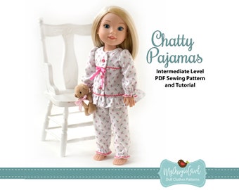 Cozy Doll Pajamas Pattern Cute Retro Chatty Pajamas for 14.5 Inch Dolls - PDF Sewing Pattern by MyAngieGirl
