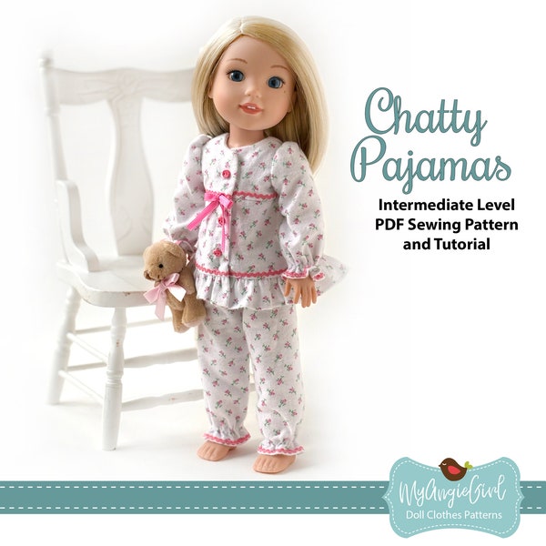 Cozy Doll Pajamas Pattern Cute Retro Chatty Pajamas for 14.5 Inch Dolls - PDF Sewing Pattern by MyAngieGirl