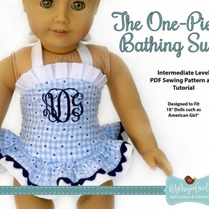 MyAngieGirl The One Piece Bathing Suit with Ruffles for 18 Inch Dolls - PDF Sewing Pattern