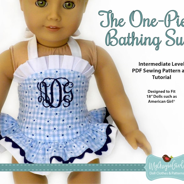 MyAngieGirl The One Piece Bathing Suit with Ruffles for 18 Inch Dolls - PDF Sewing Pattern