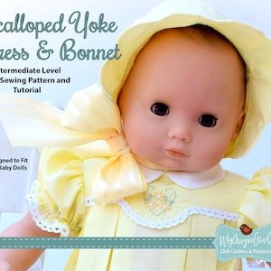 MyAngieGirl Scalloped Yoke Dress & Bonnet for 15" Baby Dolls - PDF Sewing Pattern