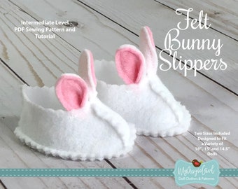 Felt Bunny Slippers for Dolls: PDF Sewing Pattern