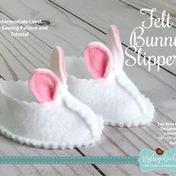 MyAngieGirl Felt Bunny Slippers for 18", 15", 14.5" Dolls - PDF Sewing Pattern