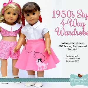 Puede incluir: 1950's Style 4-Way Wardrobe - Patrón de costura PDF de nivel intermedio y tutorial. Diseñado para muñecas de 45 cm como American Girl.  MyAngie Girl Ropa y patrones de muñecas.