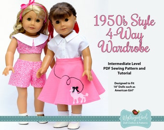 May include: 1950's Style 4-Way Wardrobe - Intermediate Level PDF Sewing Pattern and Tutorial. Designed to Fit 18" Dolls such as American Girl.  MyAngie Girl Doll Clothes & Patterns.
