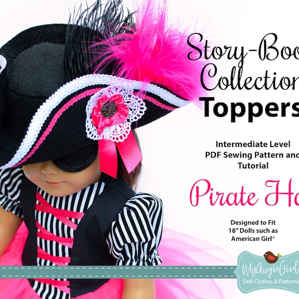 MyAngieGirl Pirate Hat Storybook Toppers Doll Clothes Pattern for 18 Inch Dolls - PDF Sewing Pattern