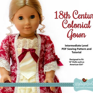 MyAngieGirl 18th Century Colonial Gown Doll Clothes Pattern for 18 Inch Dolls - PDF Sewing Pattern