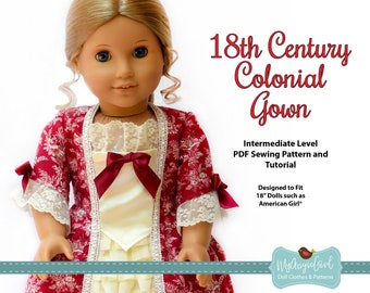 MyAngieGirl 18th Century Colonial Gown Doll Clothes Pattern for 18 Inch Dolls - PDF Sewing Pattern