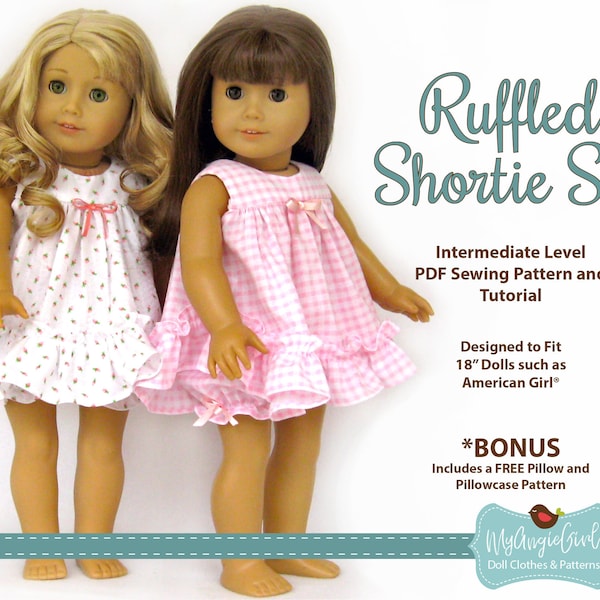 MyAngieGirl Ruffled Shortie PJ Set for 18 Inch Dolls - PDF Sewing Pattern