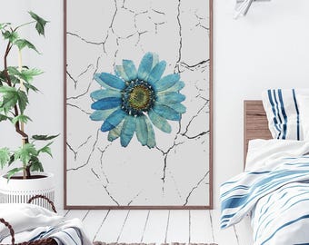 Rustic Blue Flower Wall Art - Digital Download | Vintage Botanical Print . Maximalist wall art . PDF . Feminist Wall Decor ART vintage