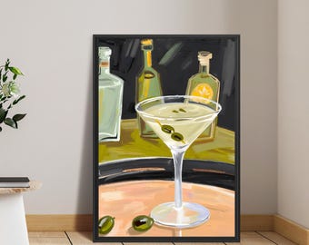 Cocktail Olives Print, Martini Poster, Minimalist Wall Art, Cocktail Menu, Alcohol Poster, Hand-Drawn, Kitchen Bar Drinks, Digital Download