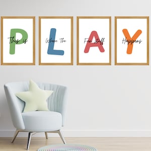 This Is Where The Fun Stuff Happens Set of Playroom Prints Playroom Wall Decor, Nursery Wall Art, Play Sign, Kids Room Decor Let&#39;s Play Sign
