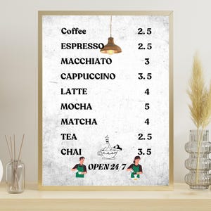 Matcha Coffee Bar Menü Kunstdruck: Poster für die Küche (digitaler Download)