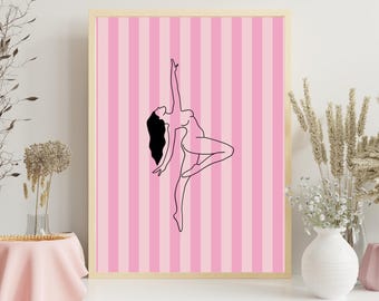 Minimalist Ballet Dancer Wall Art - Pink Aesthetic Line Art - Digital Download oquette room decor , Girly Wall Art ,College Apartment Decor