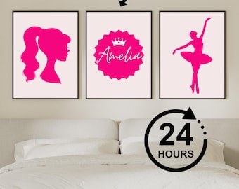 Personalized Pink Name Poster Barbi, Printable Custom Girls Bedroom Decor Pink Girly Room Decor, Customizable Name Sign Print, Cute Wall Art