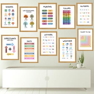 Boho Lernposter, Montessori Spielzimmer Wanddekor, Homeschool Prints, Lernposter, Boho Klassenzimmer, Pastell Regenbogen Kinderzimmer Dekor