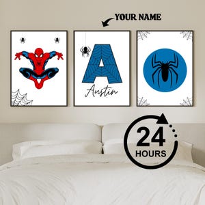 Decorazioni per la cameretta di Spiderman: set di stampe con nomi di supereroi (download digitale)