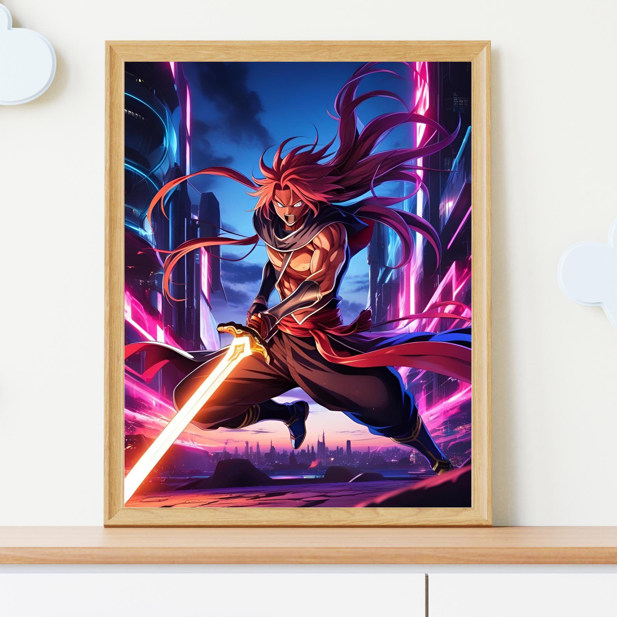 Epic Cyber Samurai Digital Art | Instant Download | Sci-Fi Warrior Wall Art JPG Wall Decor Boys modern boys room Gifts For boy Kids Setar