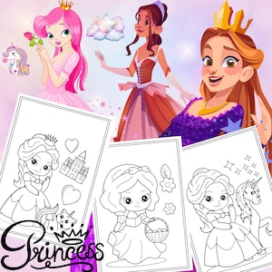 Princess Coloring Pages For Kids, 31 Coloring Pages, Princess Coloring Sheets, Princess Coloring Book, Girl Coloring Pages, 8.5x11&quot;IN