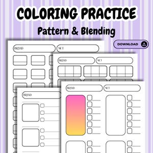 Hojas de trabajo de práctica para colorear imprimibles, combinación de tabla de muestras de color en blanco, patrón de práctica de mezcla de colores, marcadores de alcohol de muestra de color, 13 PÁGINAS