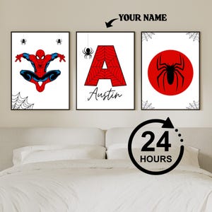 Decorazioni per la cameretta di Spiderman: set di stampe personalizzate di supereroi (download digitale)