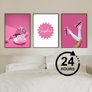 Poster personalizzato con nome rosa: decorazione per cameretta femminile (download digitale)