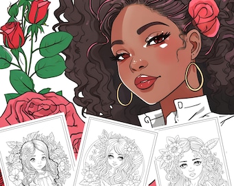 Floral Princess Coloring Book – 15 Beautiful Drawings, 33 Pages, Digital Download, 8.5x8.5in PDF for Kids & Adults, Instant Download