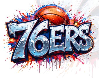 76ersのグラフィティPNG、バスケットボールストリートアート - 昇華プリントデザイン