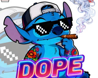 Dope Cartoon Alien PNG, Neon Dope Text, Streetwear Tattoo Art (Digital Download)