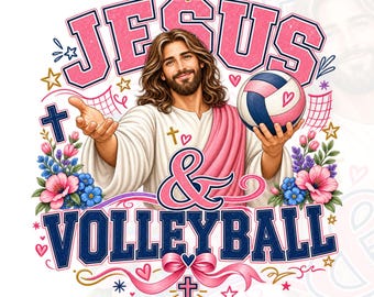 Jesus and Volleyball PNG, Trendy Christian Sublimation Graphic