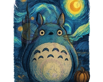 Totoro Starry Night PNG : Studio Ghibli Van Gogh Art Design (Digital Download)